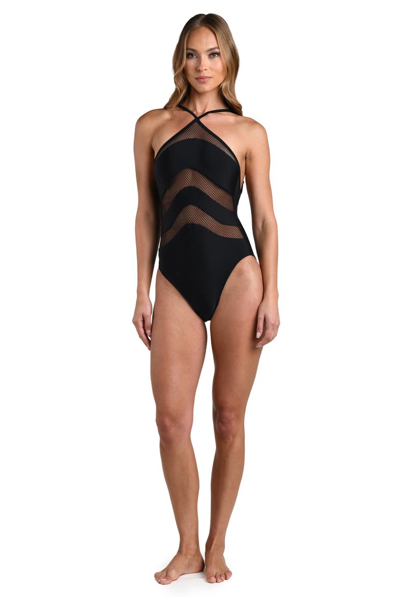 Gabriell Mesh Inset One-Piece Swimsuit, Alternate, color, BLACK