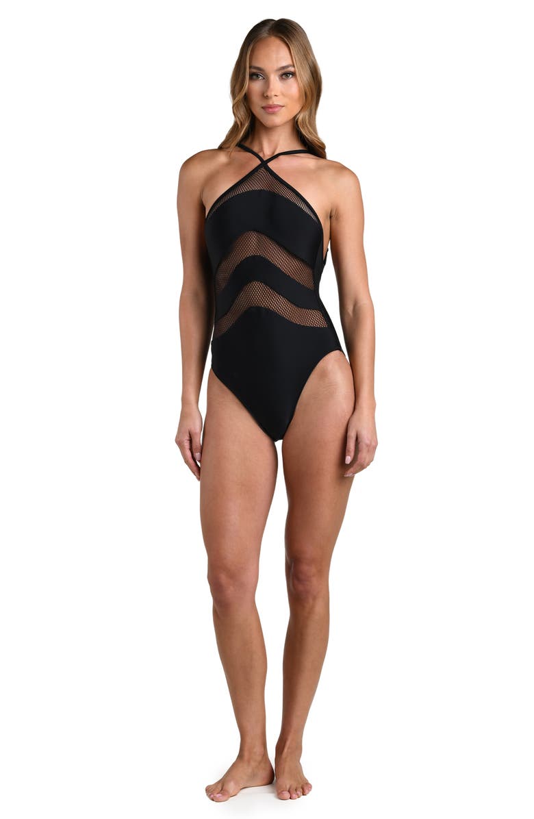 L'AGENCE Gabriell Mesh Inset One-Piece Swimsuit, Alternate, color, Black
