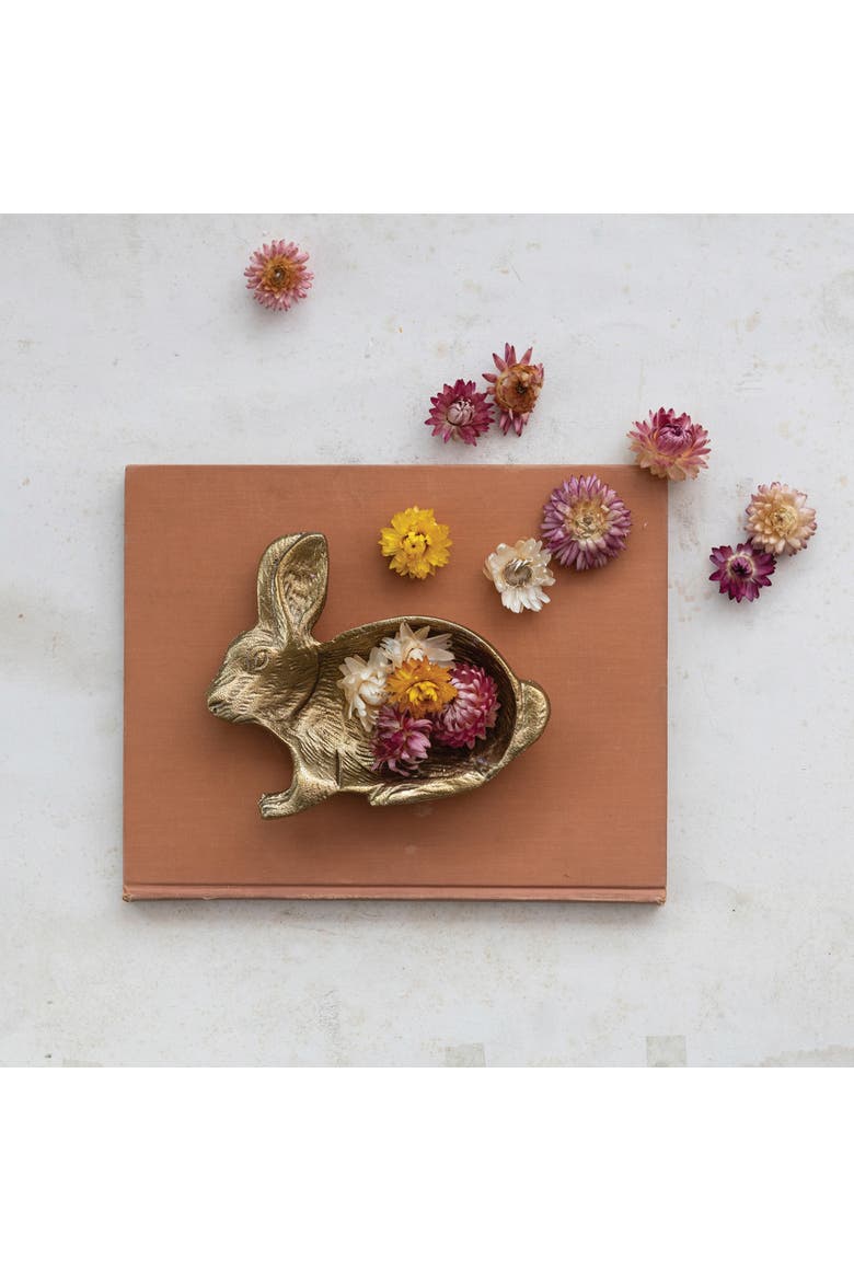 Cast Aluminum Rabbit Shaped Dish, Alternate, color, Gold