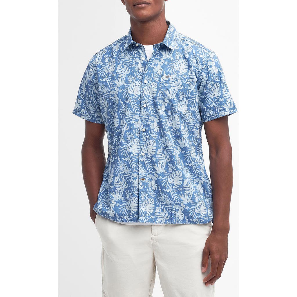 Barbour Ives Regular Fit Leaf Print Short Sleeve Cotton Button-up Shirt