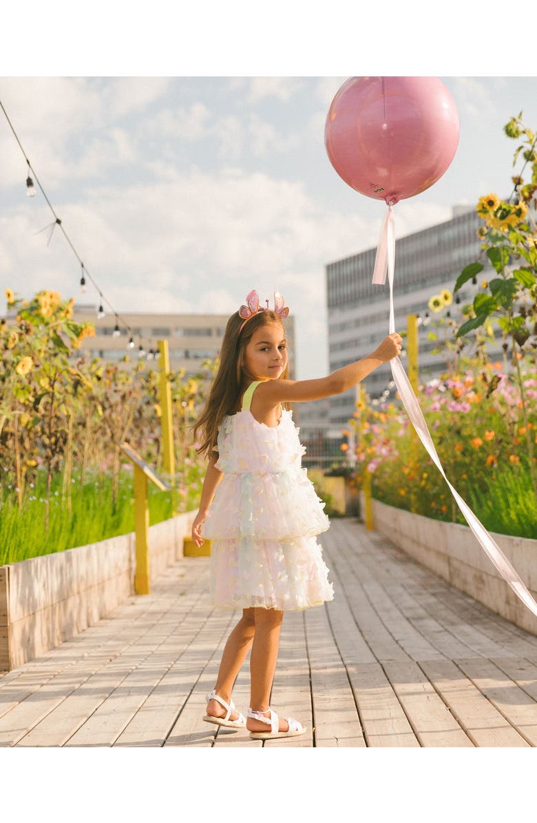 Deux par Deux Girl's Tiered Printed Mesh Dress Multicolored With Butterflies, Alternate, color, 
