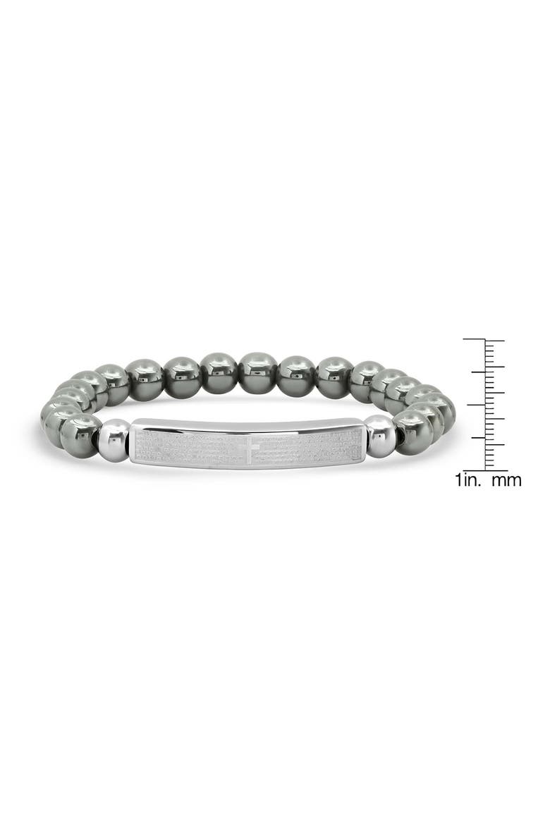 Men's Lord's Prayer Stainless Steel Bar & Hematite Beaded Bracelet, Alternate, color, SILVER/ GRAY
