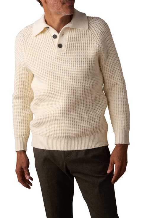 Waffle Cotton Blend Polo Sweater
