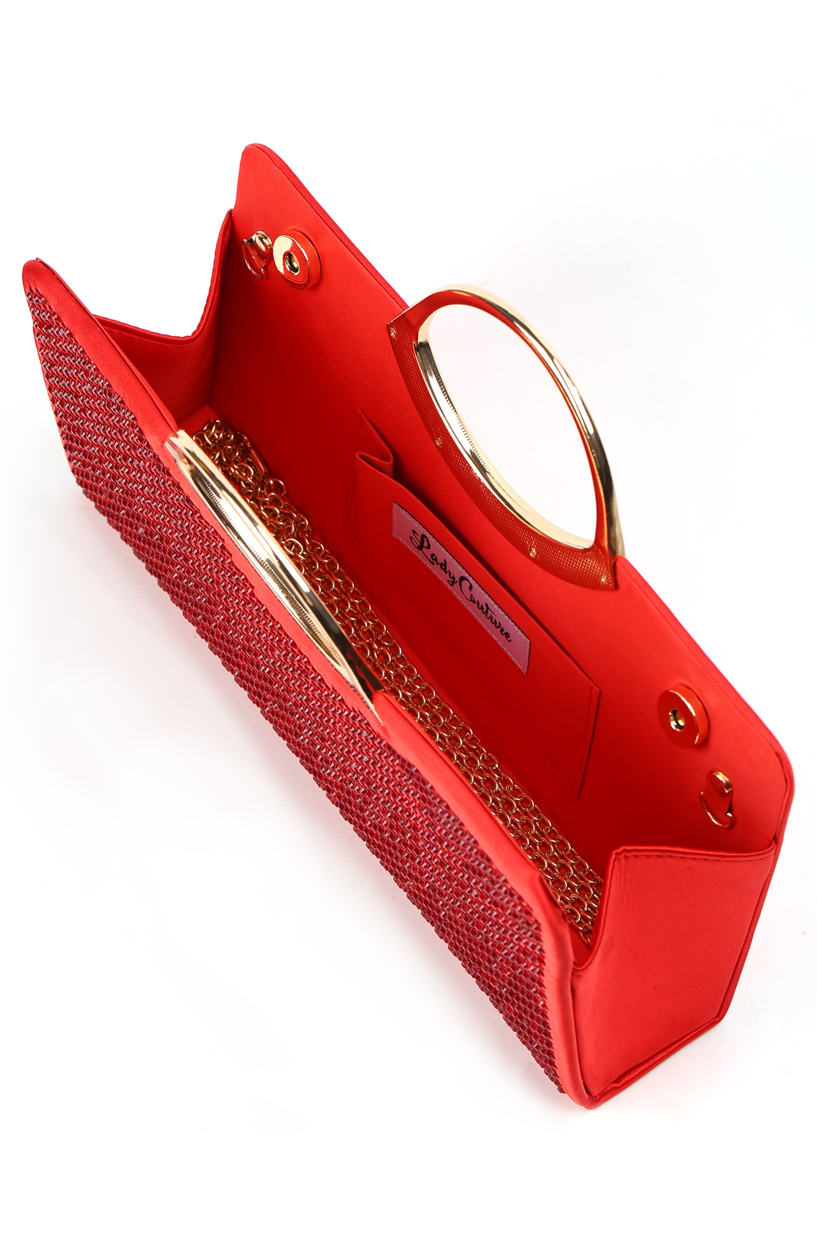 Tango Rhinestone Satin Clutch, Alternate, color, RED