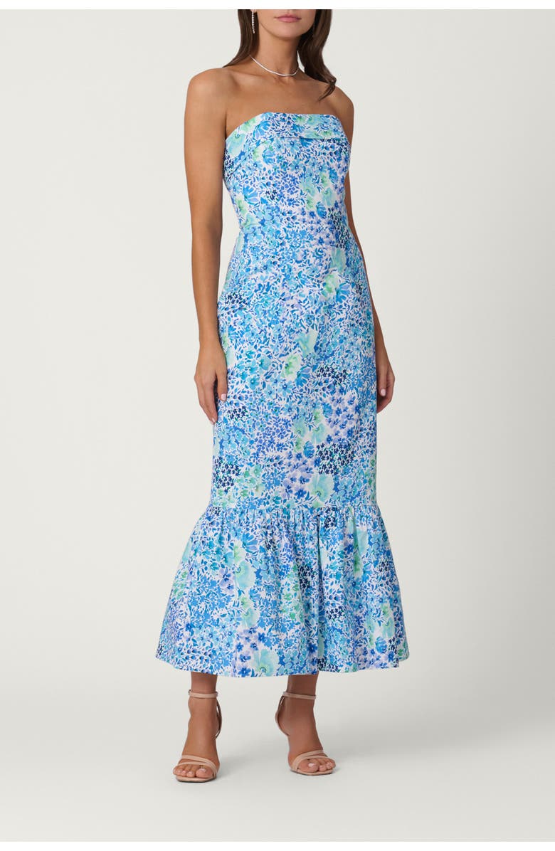 Shoshanna Midnight Wildflower Cotton Faille Wright Dress, Main, color, Optic/Tonal Blue