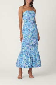 Shoshanna Midnight Wildflower Cotton Faille Wright Dress