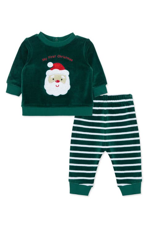 My First Christmas Santa Velour Sweatshirt & Striped Joggers Set