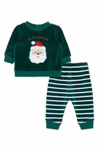 My First Christmas Santa Velour Sweatshirt & Striped Joggers Set