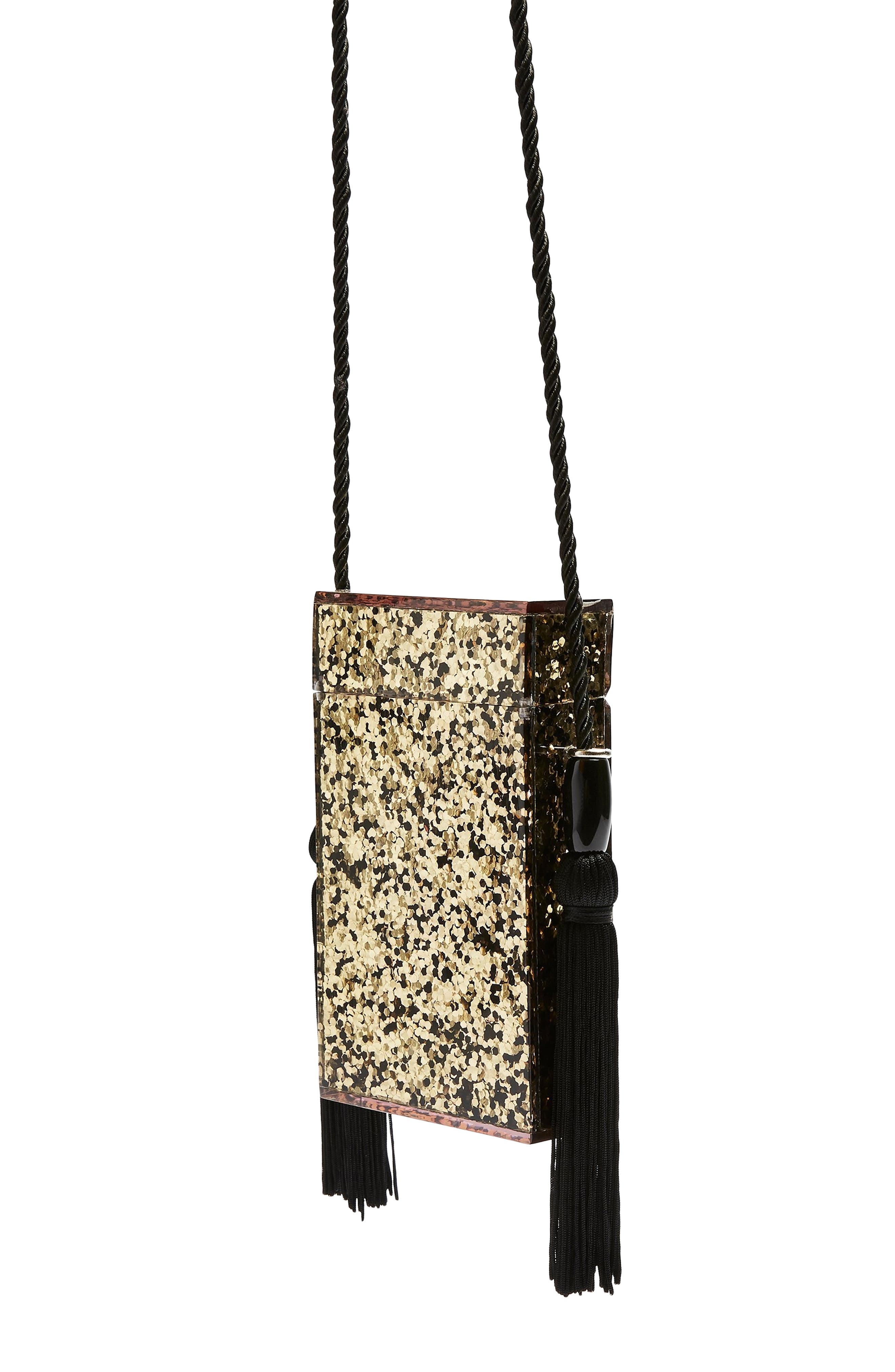 Topshop Como Glitter Tassel Shoulder Bag, Alternate, color, 