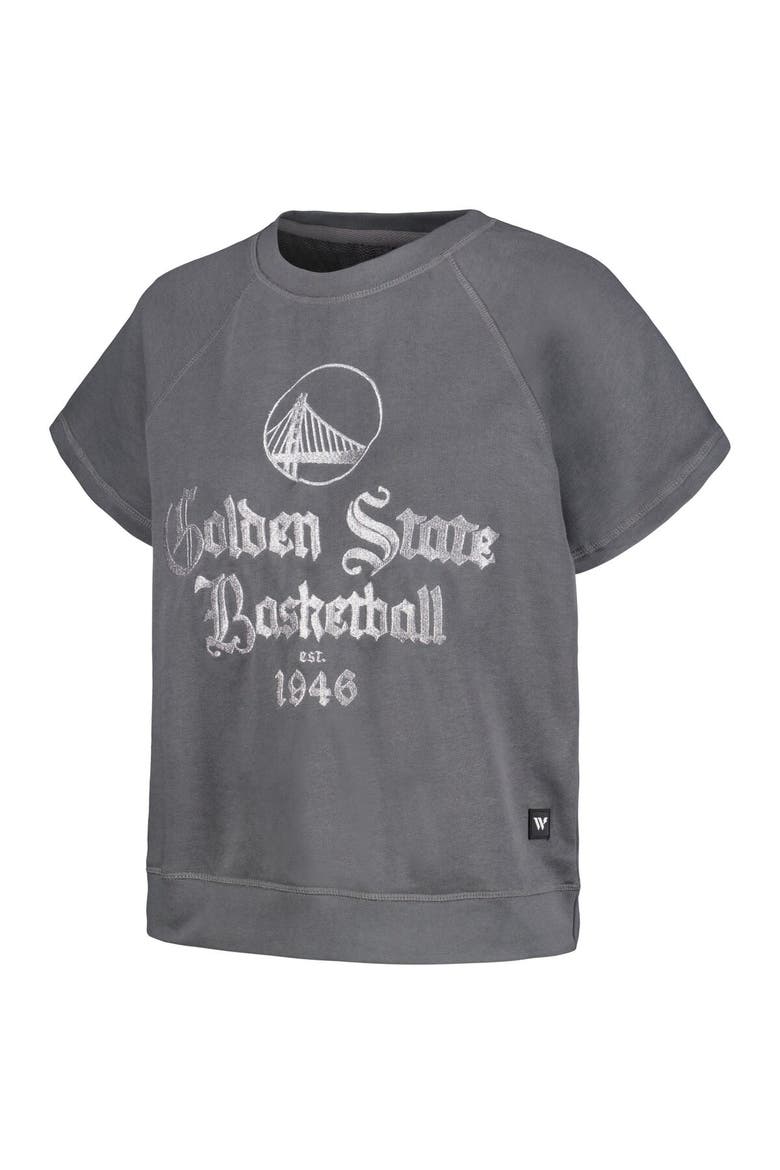 Women's The Wild Collective Gray Golden State Warriors Embroidered Fleece Raglan Short Sleeve Pullover Sweatshirt, Alternate, color, Gray