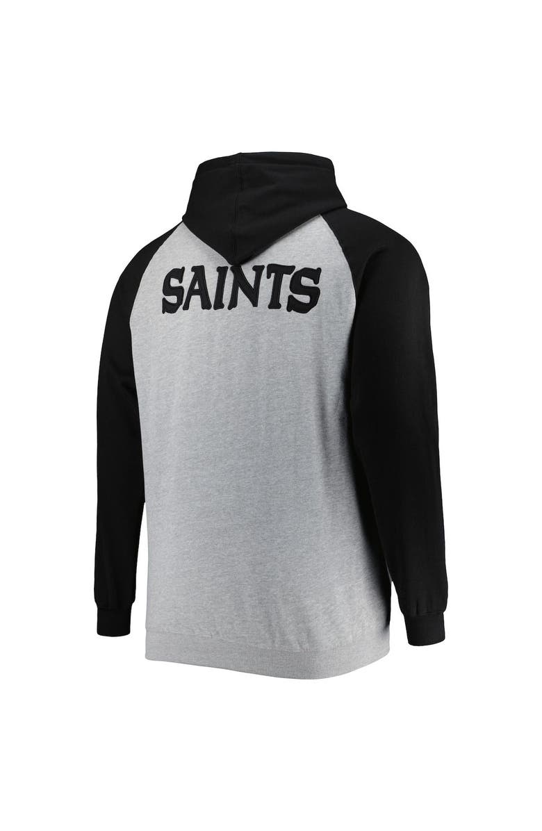 PROFILE Men's Heather Gray New Orleans Saints Big & Tall Fleece Raglan Full-Zip Hoodie Jacket, Alternate, color, 