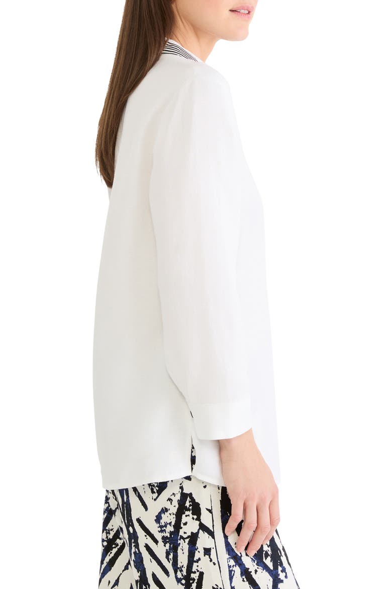 Stripe Trim Linen Blend Button-Up Shirt, Alternate, color, PAPER WHITE