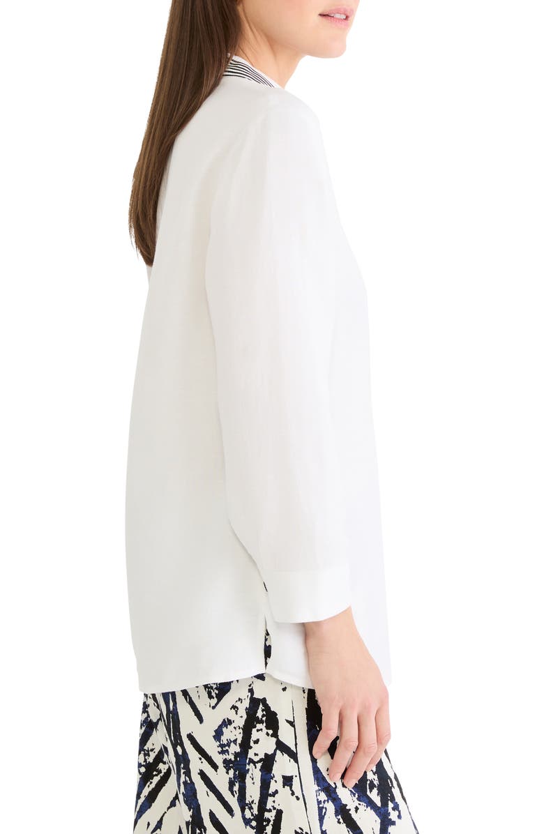 NIC+ZOE Stripe Trim Linen Blend Button-Up Shirt, Alternate, color, Paper White