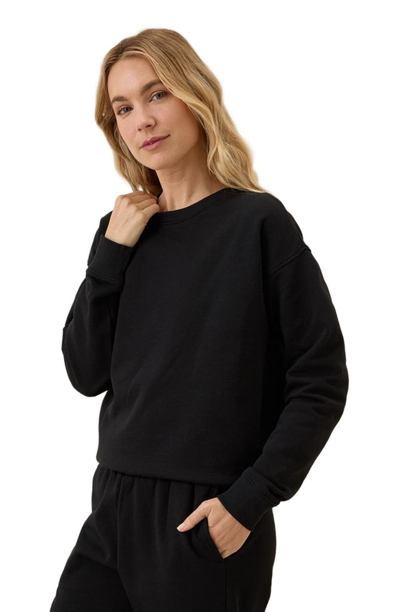 Pact Organic Brushed Fleece Crew Sweatshirt, Alternate, color, Black