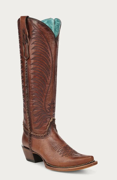 Handcrafted Cowhide Embroidered Snip Toe Tall Western Boots