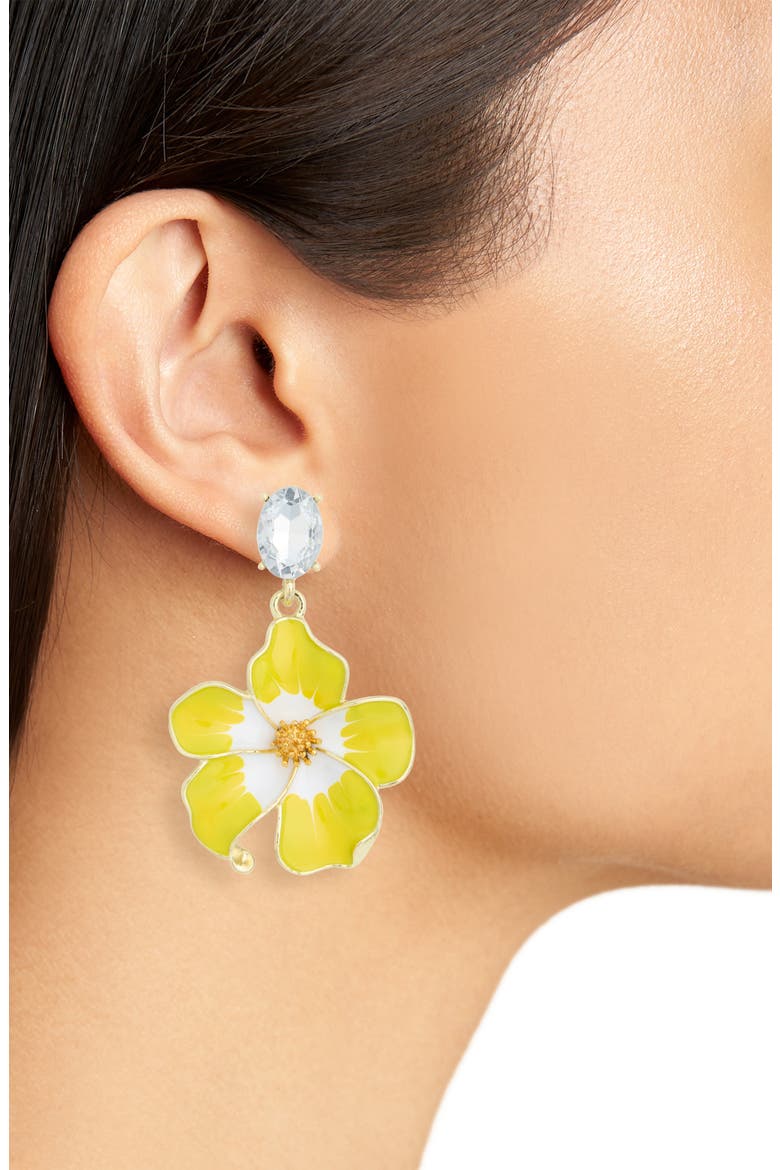 Gloria Cubic Zirconia & Enamel Floral Drop Earrings, Alternate, color, YELLOW/ WHITE
