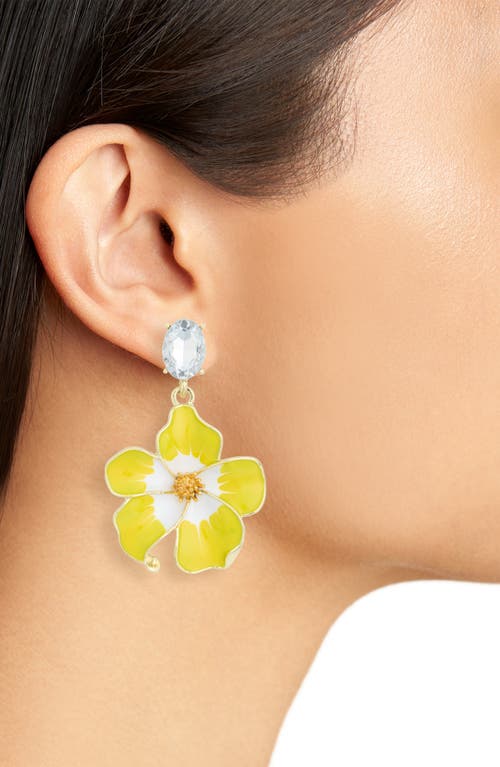 Eye Candy Los Angeles Gloria Cubic Zirconia & Enamel Floral Drop Earrings In Yellow/white