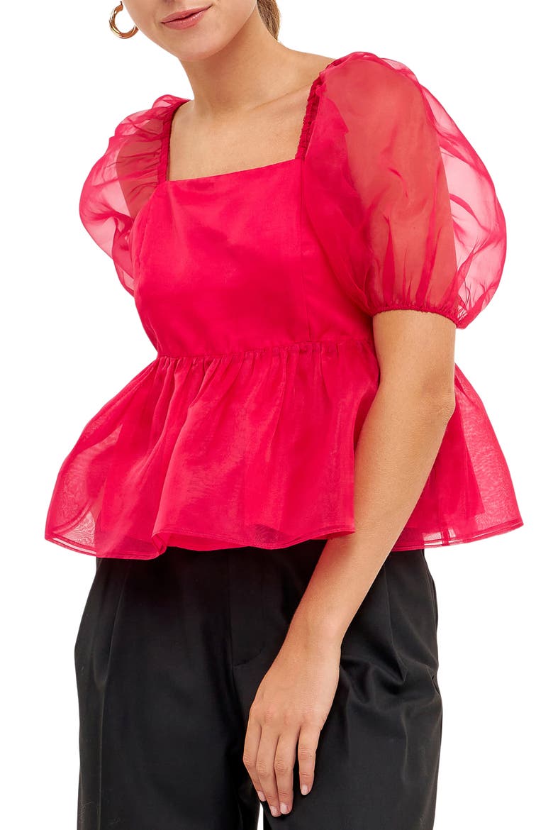Organza Peplum Top, Main, color, BERRY