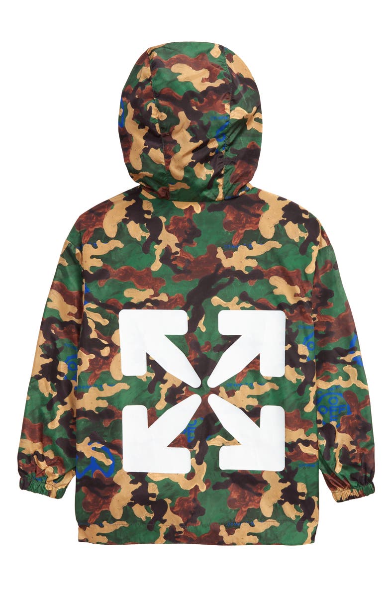 Off-White Kids' Camo Print Hooded Windbreaker, Alternate, color,