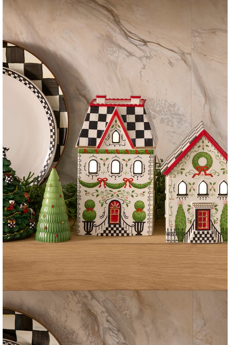 Holly Village Illuminated Ceramic Gingerbread Cottage & Shrub, Alternate, color, WHITE