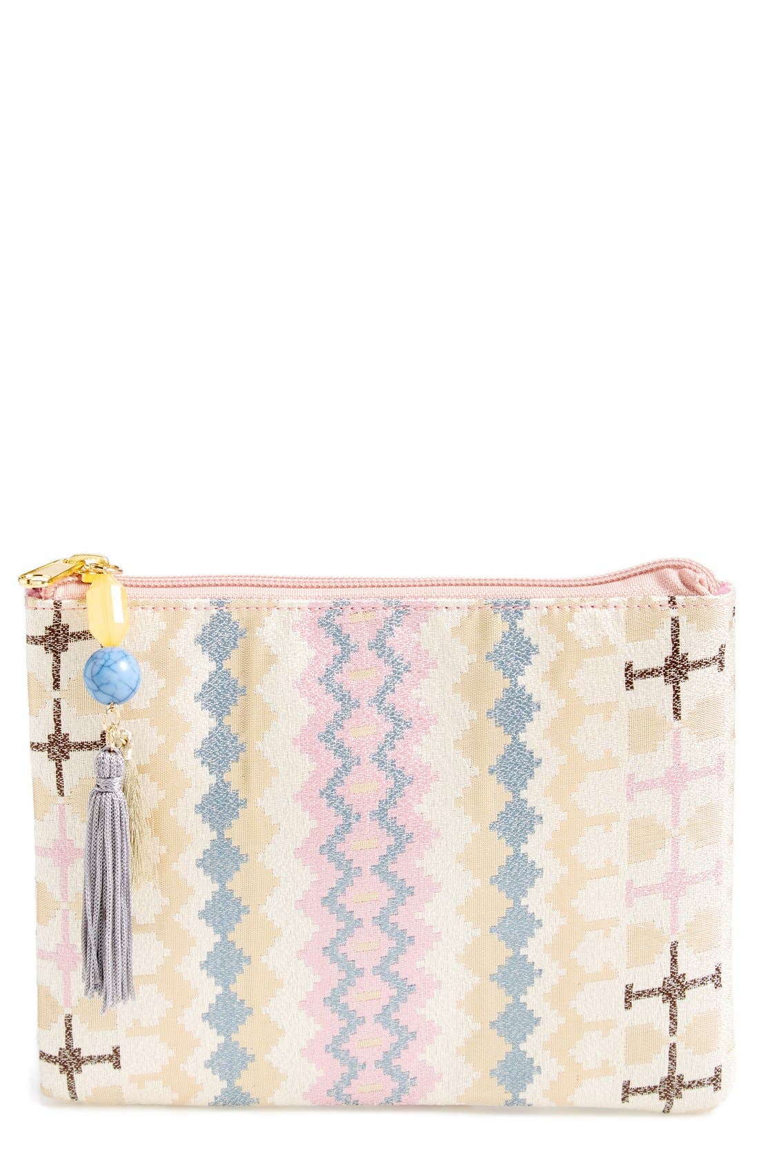 Geometric Print Clutch with Tassel, Main, color, PINK