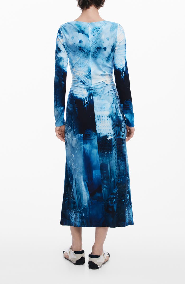 Desigual Print Long Sleeve Maxi Dress, Alternate, color, Blue