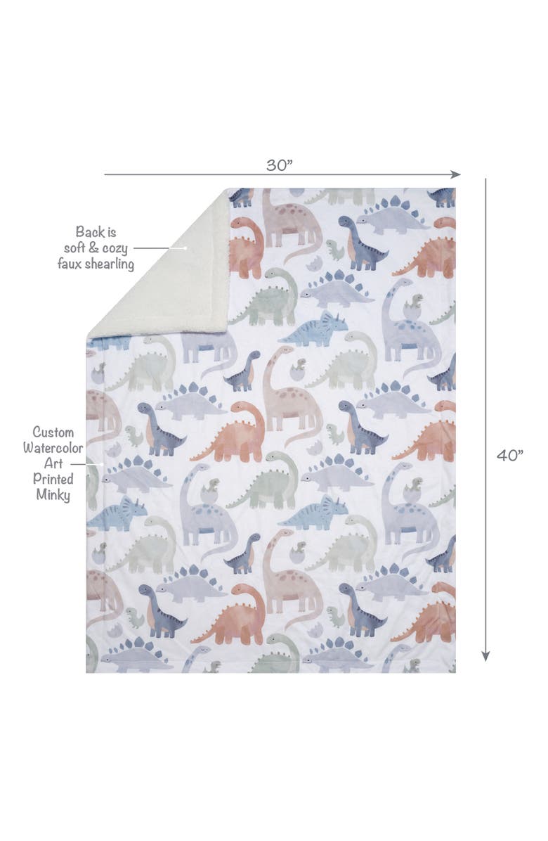 Lambs & Ivy Dino-Might Ultra-Soft Fleece Watercolor Dinosaur Baby Blanket, Alternate, color, White