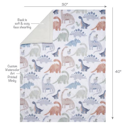 Lambs & Ivy Dino-might Ultra-soft Fleece Watercolor Dinosaur Baby Blanket In Multi