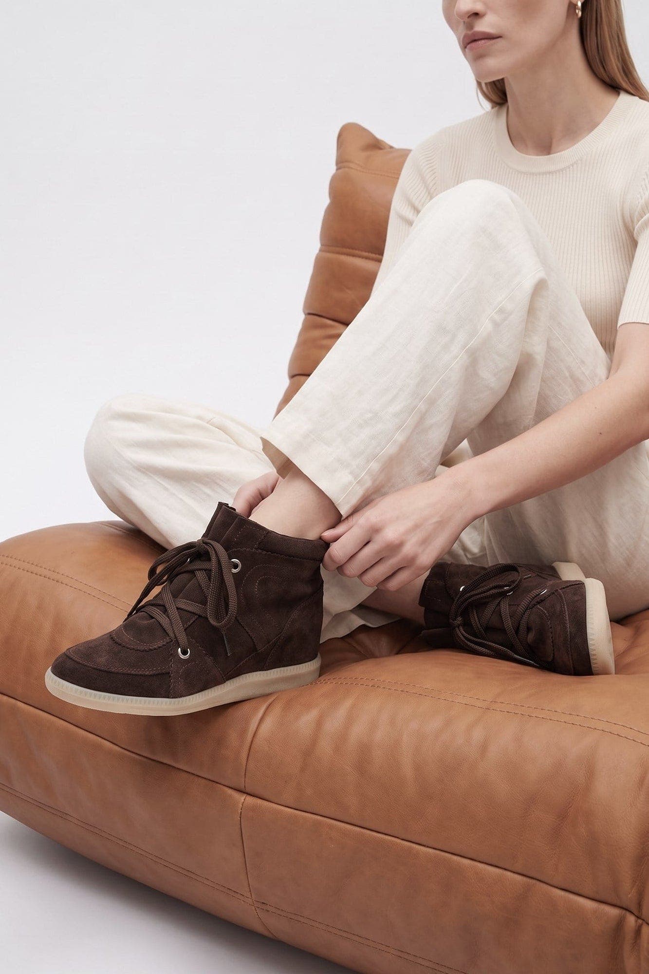Oleta Leather Lace Up Sneaker Boot, Alternate, color, Brown Suede