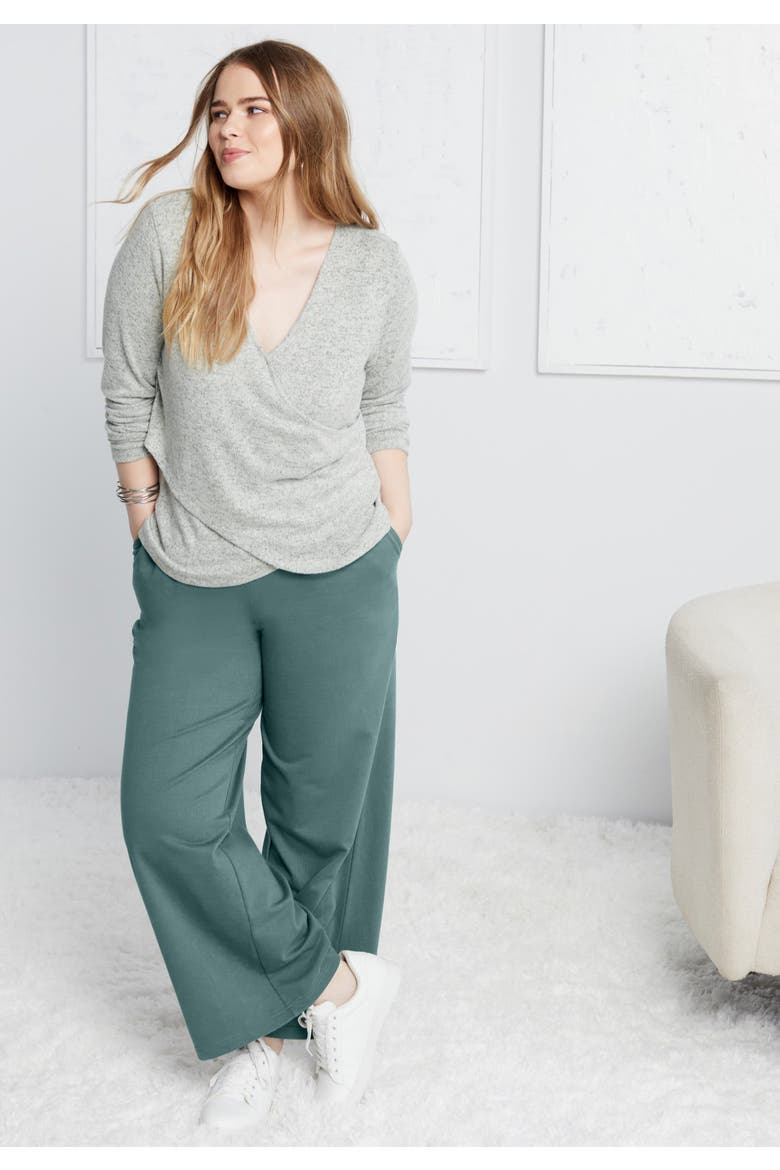French Terry Wide-Leg Pant, Alternate, color, BLACK