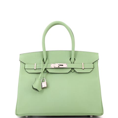 Birkin Handbag Green Epsom with Palladium Hardware 30