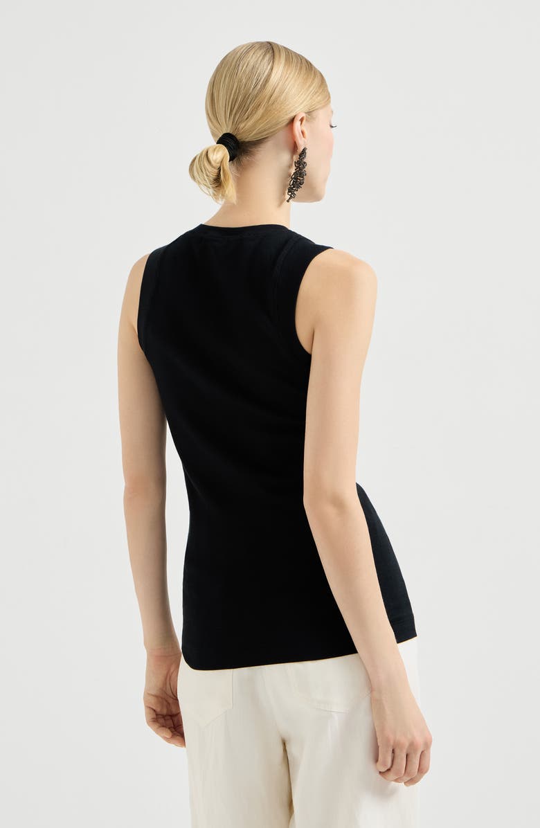 Brunello Cucinelli Ribbed jersey top, Alternate, color, Black