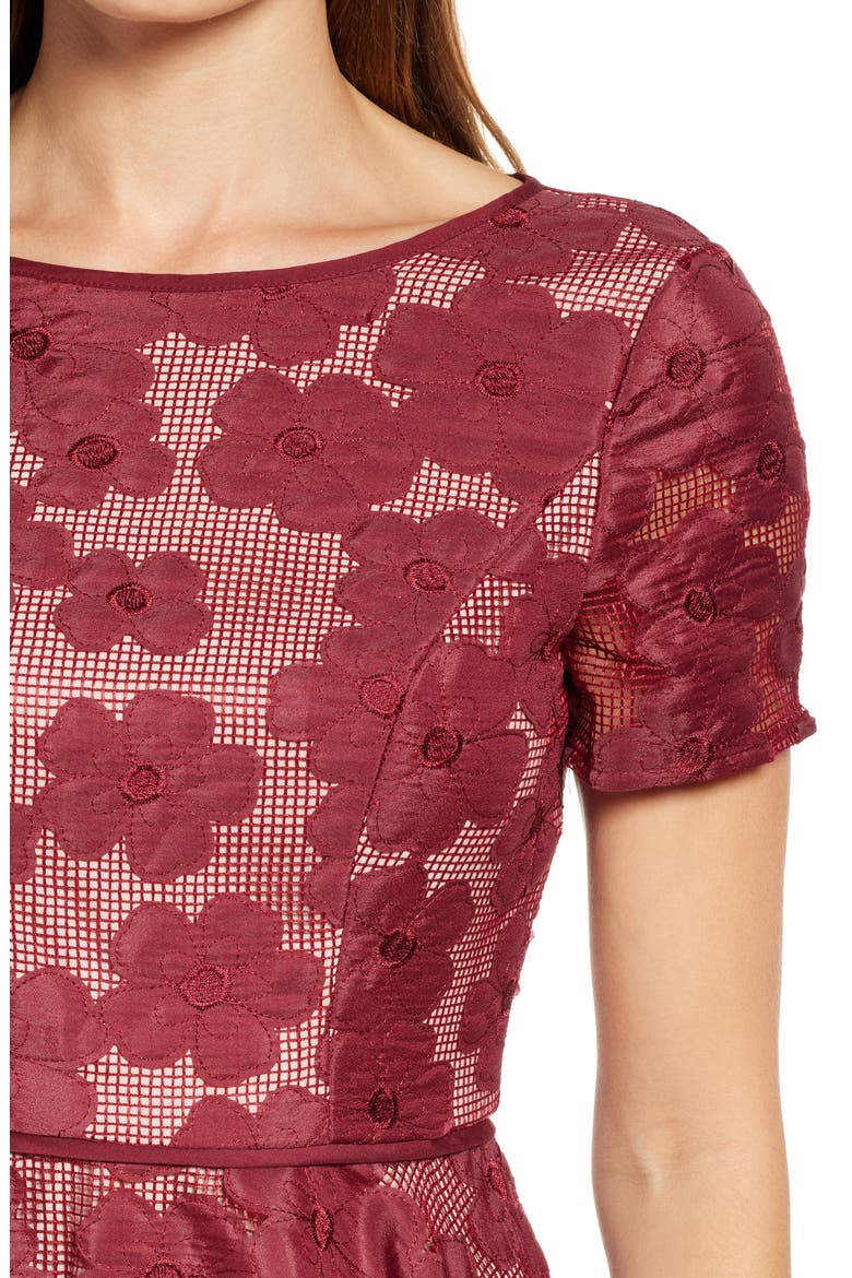 Floral Fit & Flare Cocktail Dress, Alternate, color, WINE/ NUDE
