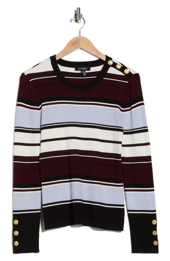 Ellen Tracy Stripe Ribbed Sweater In Multi