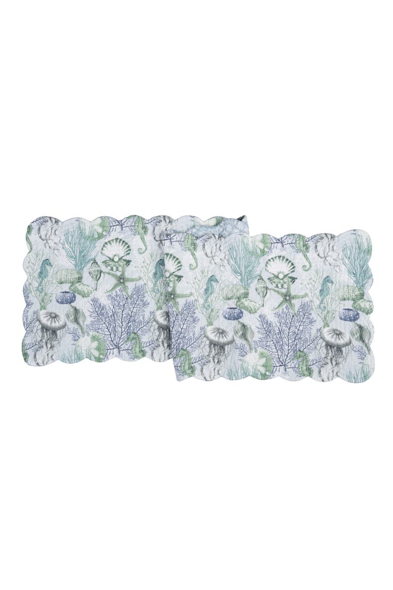 Shoreline Waters Cotton Table Runner 14" x 51" - Nautical Seahorse & Coral, Main, color, Blue