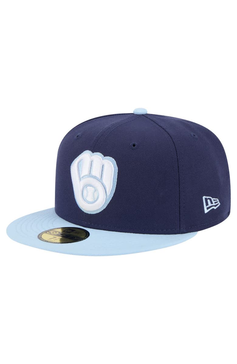 New Era Men's New Era Navy/Light Blue Milwaukee Brewers Color Pack 2-Tone 59FIFTY Fitted Hat, Main, color, 