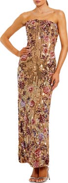 Mac Duggal Petite Floral Embellished Strapless Column Dress