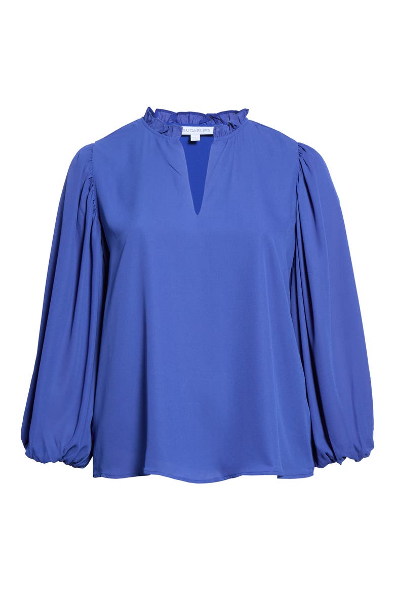 Ruffle Neck Long Sleeve Top, Main, color, COBALT