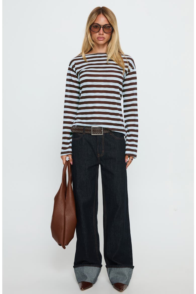 Bateau Neck Stripe Knit Top, Alternate, color, BLUE STRIPE
