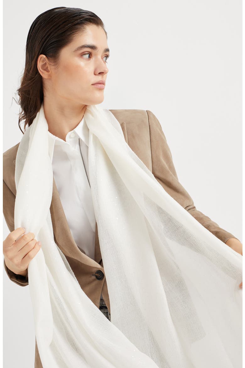 Cashmere and silk Diamond yarn scarf, Alternate, color, White