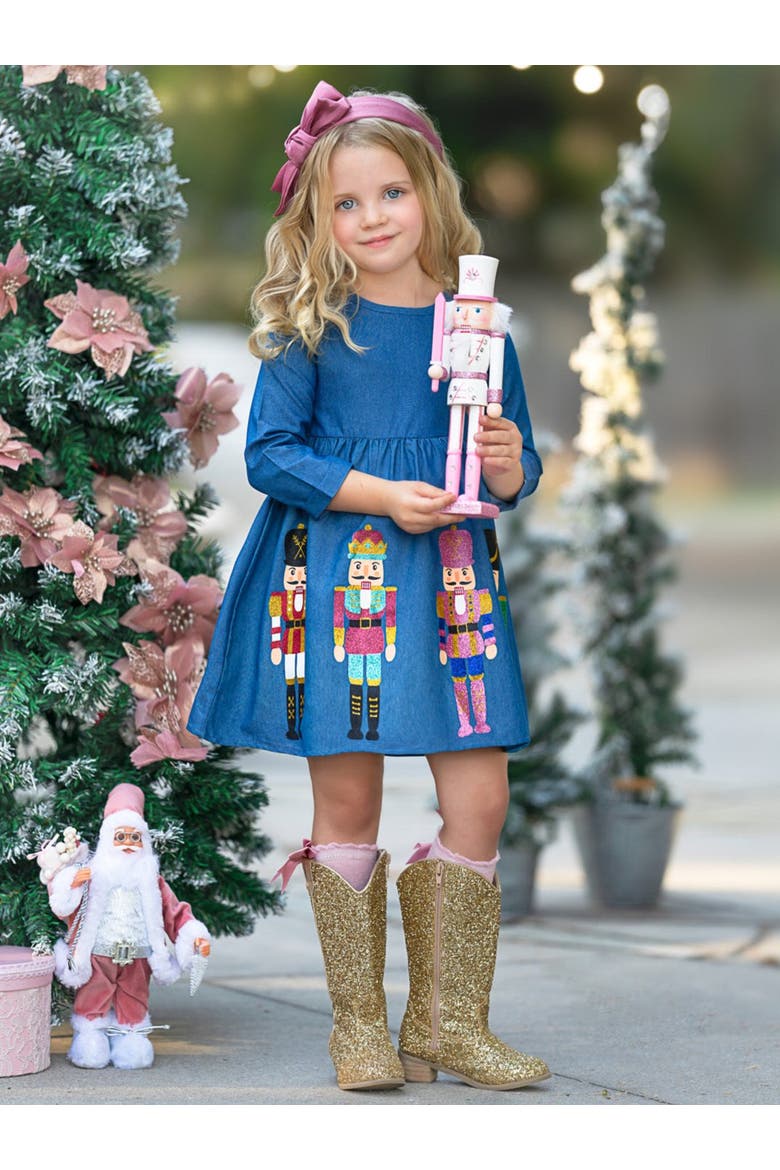 Enchanting Nutcracker Glitter Chambray Dress, Alternate, color, Blue