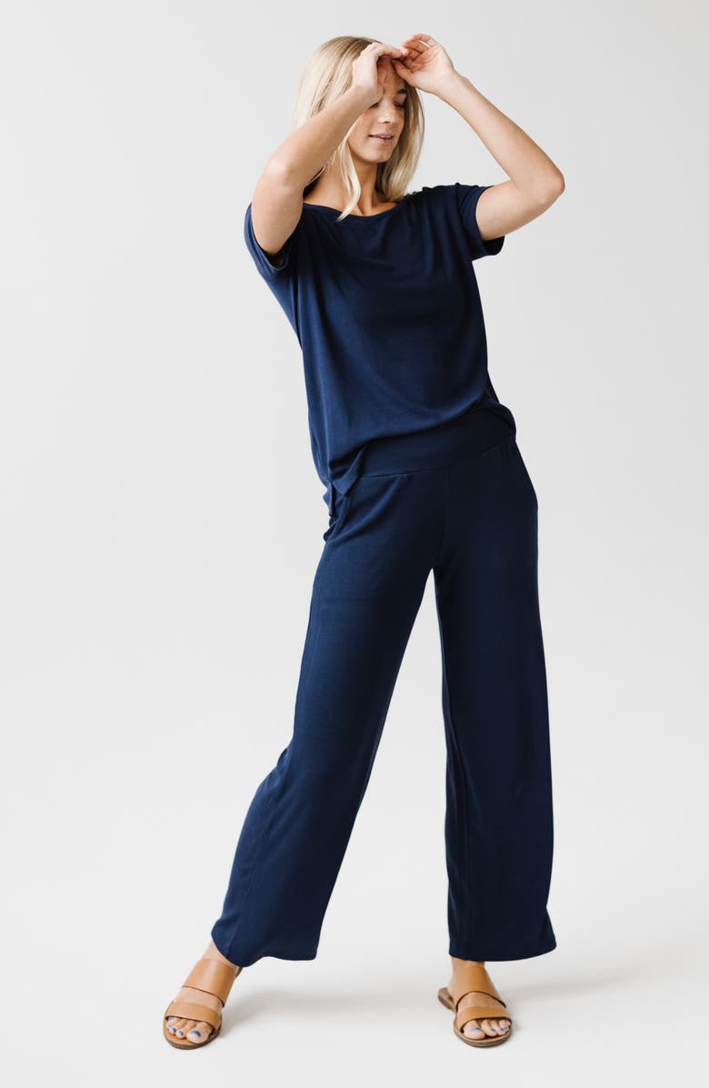 Cozy Earth Rib Pajama Pants, Alternate, color, Navy