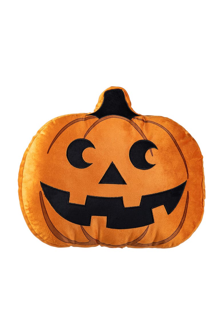 Fall and Halloween Fabric Double Sided Pumpkin Pillow, Main, color, Orange