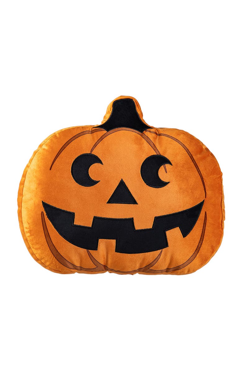 Glitzhome Fall and Halloween Fabric Double Sided Pumpkin Pillow, Main, color, Orange