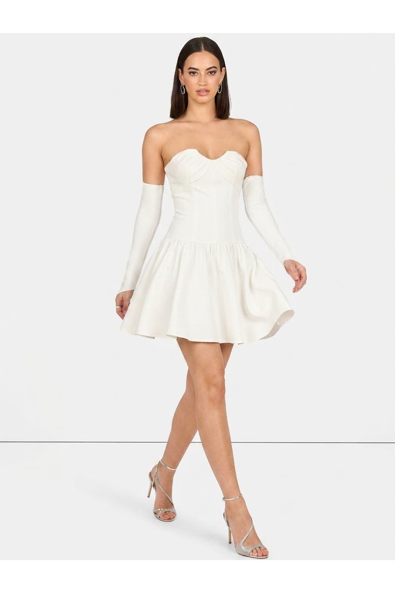Beaded Faux-Wrap V-Neck Bridal Gown, Alternate, color, Ivory