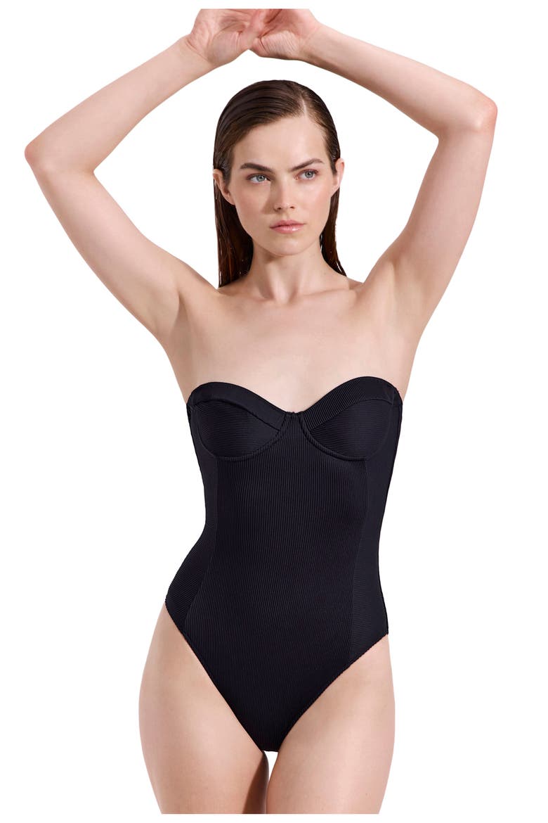 Emanuelle Textured Underwire Bandeau One Piece, Main, color, Black