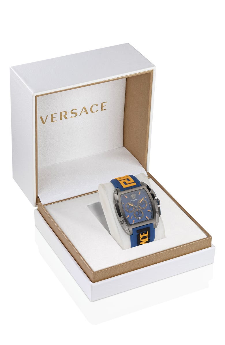 Versace Dominus Chronograph Silicone Strap Watch, 42mm, Alternate, color, Gun