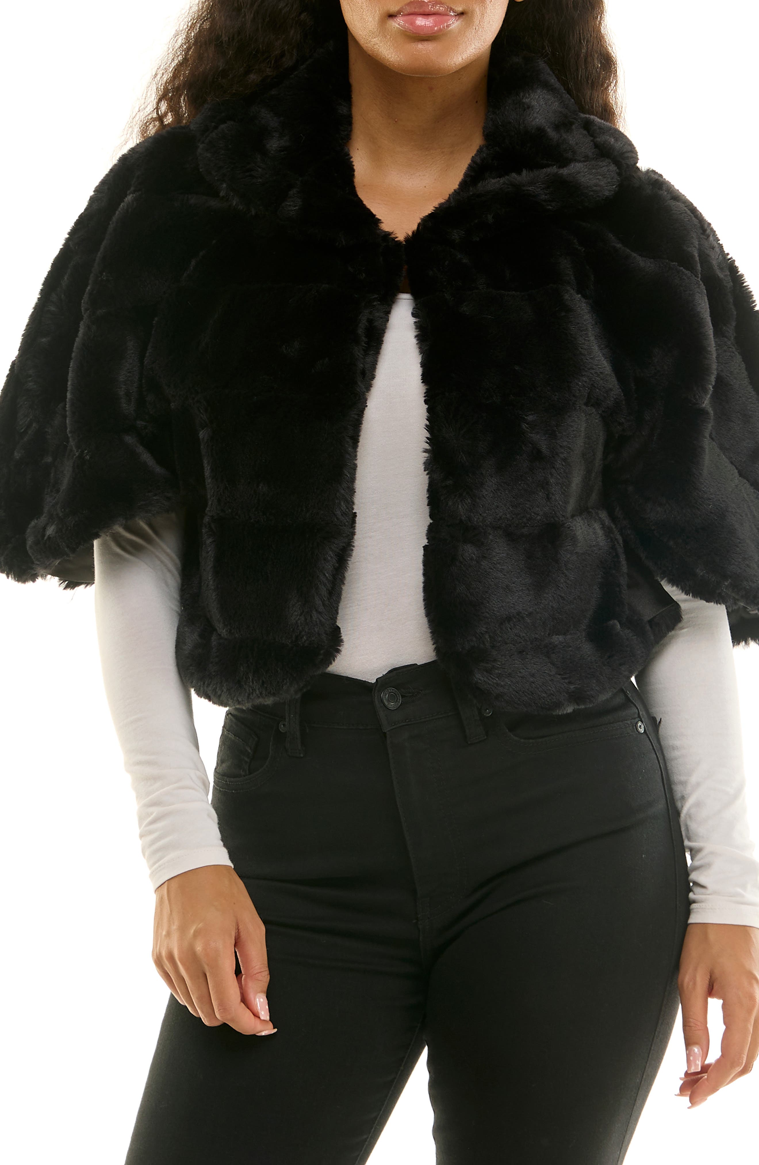 Nina Leonard Elbow Length Sleeve Faux Fur Capelet