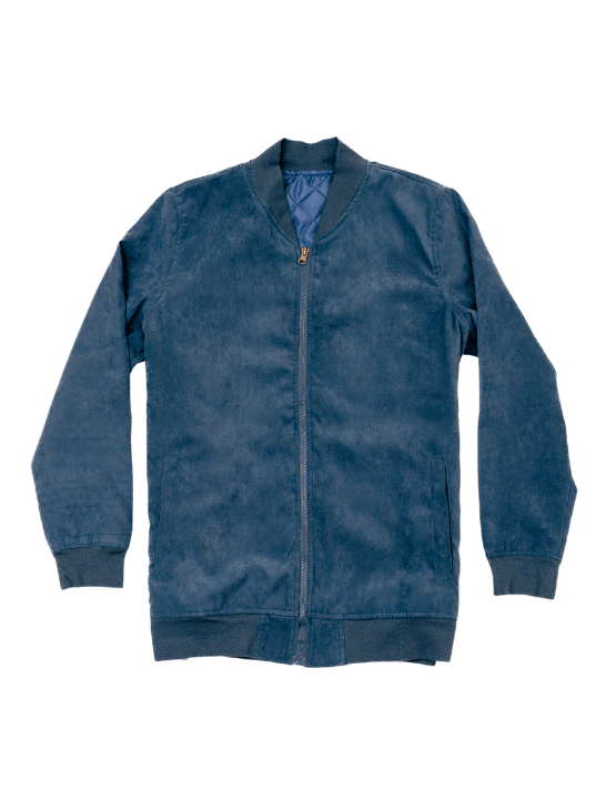Blue Microfiber Suede Bomber Jacket - image 2
