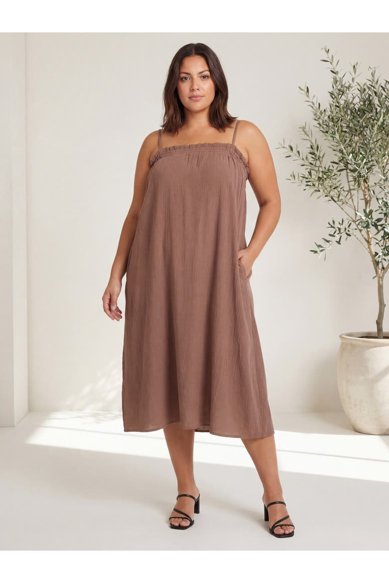 Curvy Essential Spaghetti Strap Smocked Pocket A-Line Maxi Dress, Alternate, color, White
